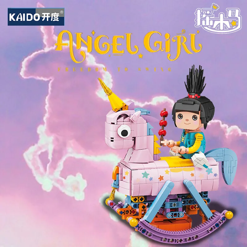 Happy party clown 3D DIY Assemble 559PCS Princess Rider Model Building Blocks Toys Rocking Horse Pink For Girls.