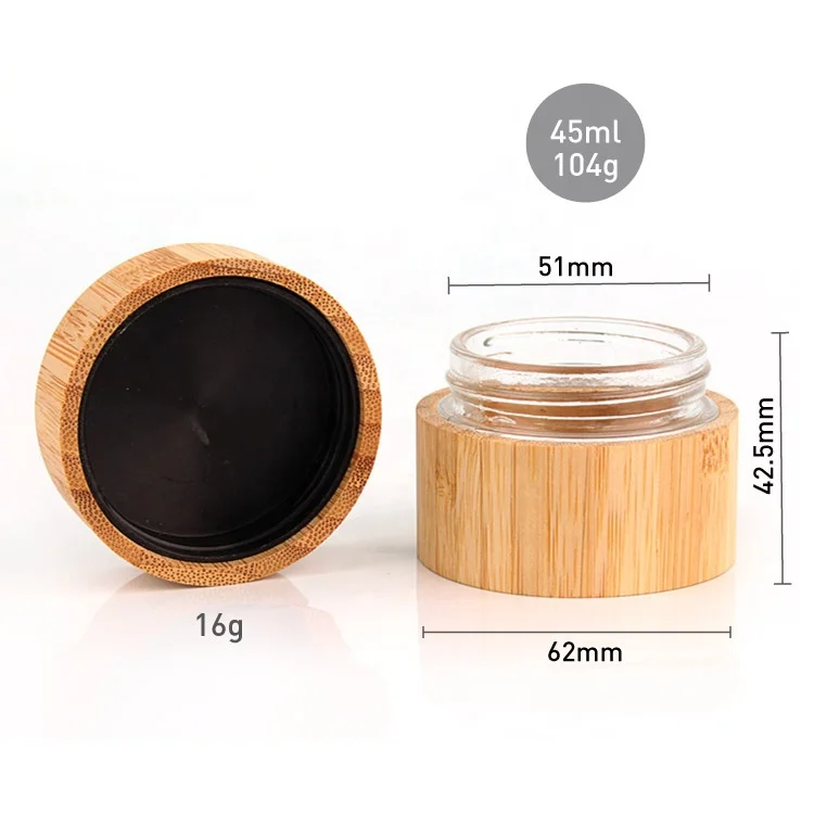  Eco friendly 50ml Natural Bamboo Cosmetic Containers jar 50g cosmetic glass