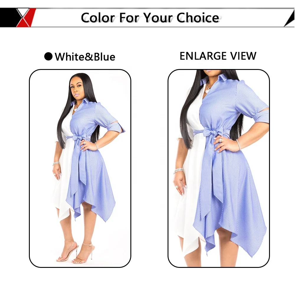 Elegant V-neck Turn-down Collar Striped With Bows Patchwork Asymmetrical A-line Hollow Out Midi Dress