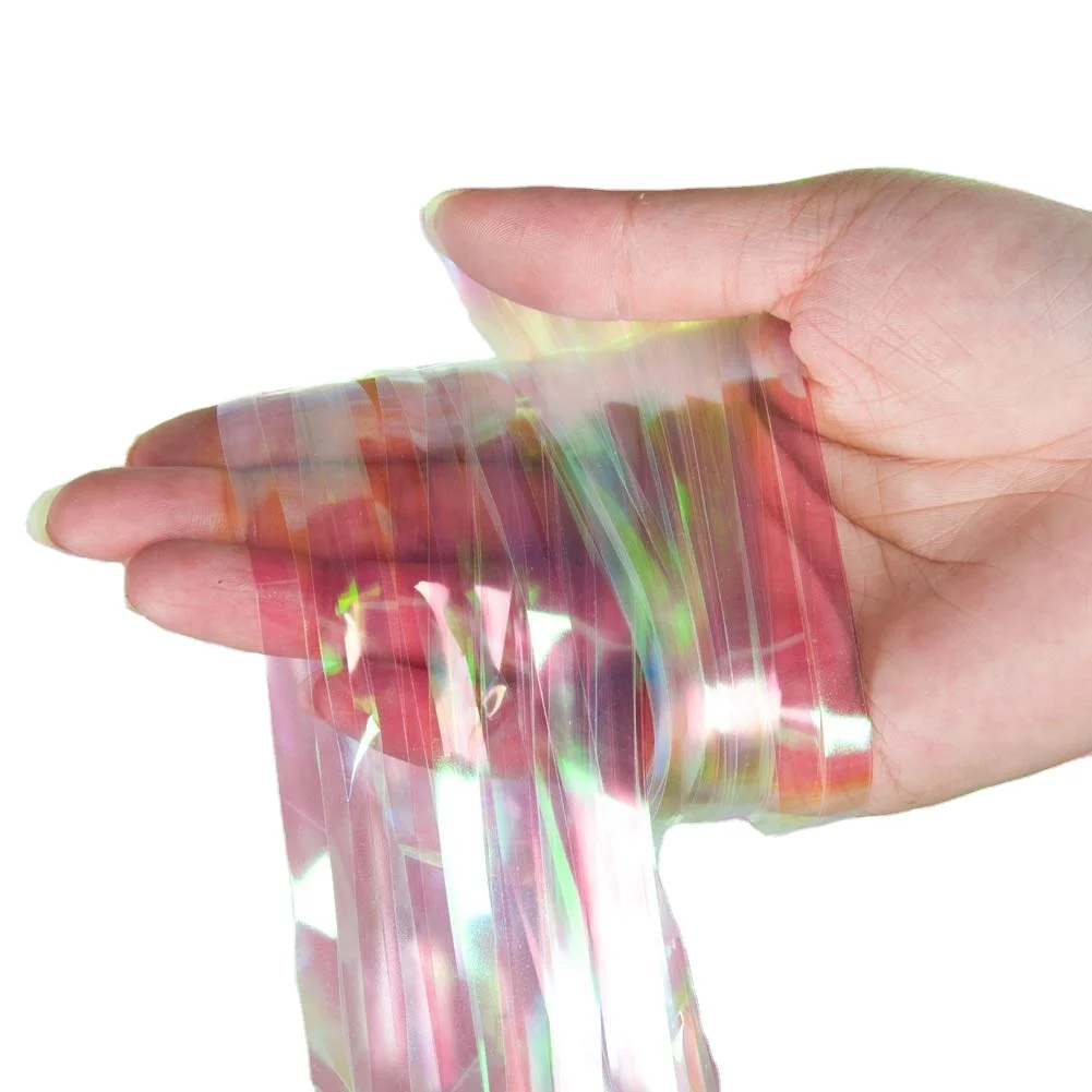 3ft x 8ft Iridescent Foil Curtains Metallic Tinsel Fringe Shimmer Door Window Curtain Backdrop for  Wedding Bridal Shower Deco