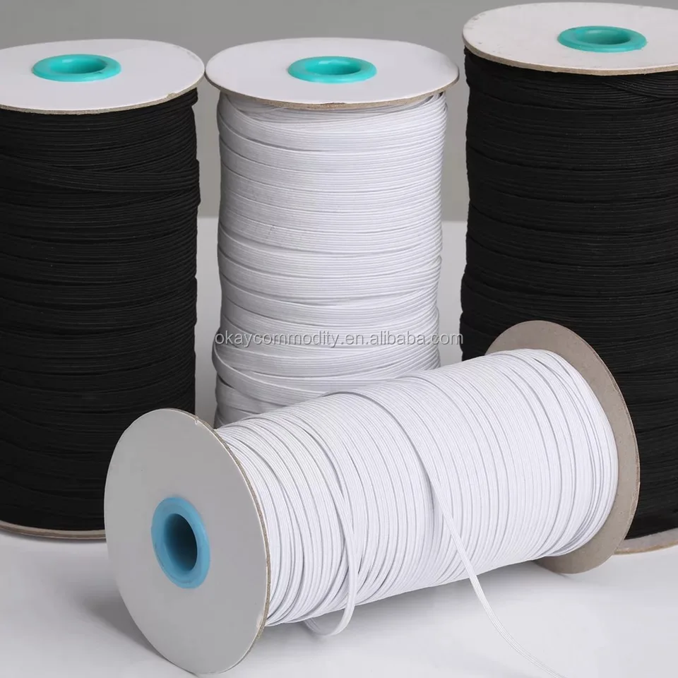 OKAY 3MM 6MM 9MM 12MM White And Black High Flat Elastic Braided Stretch Strap Cord Ribbon Rolls For Sewing And Crafting