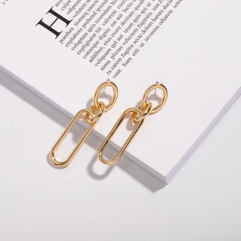 40 designs good polished paper clip dangle drop earring gold metal alloy copper link chain women female earrings