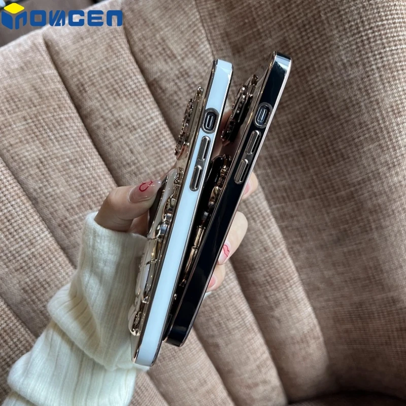 Astronaut Invisible Stand Case For 11 12 13 14 Pro Max Series/Shockproof Multicolor Metal Plating Phone Cover with Phone holder