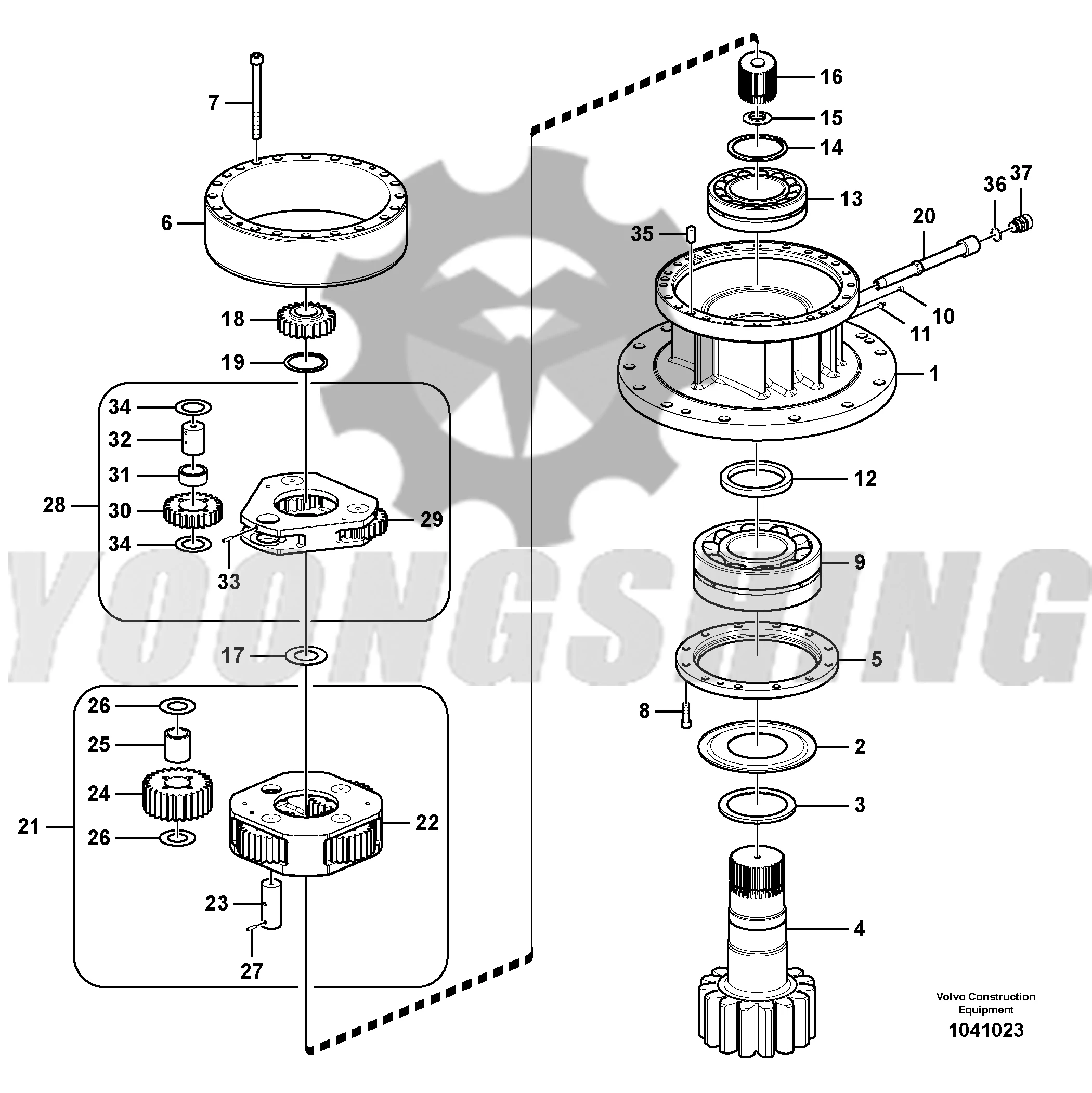 YOONGSHING EC290C VOE14569767 Excavator Swing Gearbox Swing Reducer SWING DRIVE GROUP for volvo