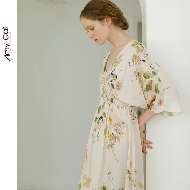 Summer Cool Breathable Classy Style Viscose Cotton Soft Neat Pajama Dress Nightgown