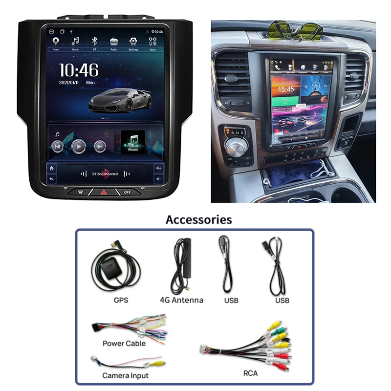 Tesla Style Vertical Screen Car GPS Navigation Android Car Video DVD Player For Dodge RAM 2013-2018 Car Radio