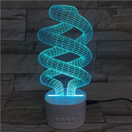 Unique Spiral Lamp 3D LED Night Light, Newest Acrylic Light Bilb Night Lamp With Speaker, Creative Wireless Speaker Nightlight