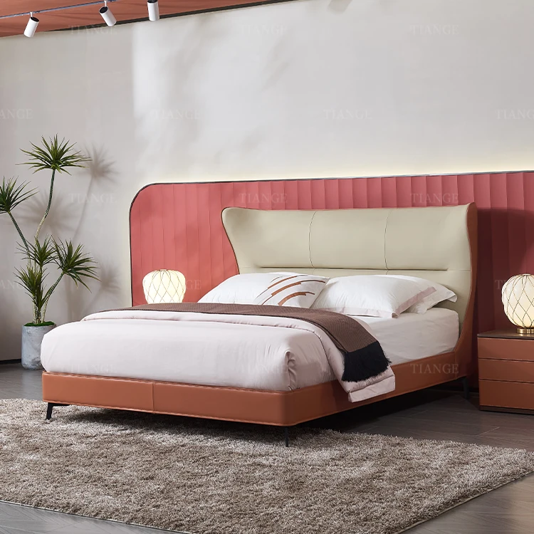 Commercial Modern Style Home Hotel Bedroom Furniture Set Saddle Leather Bed