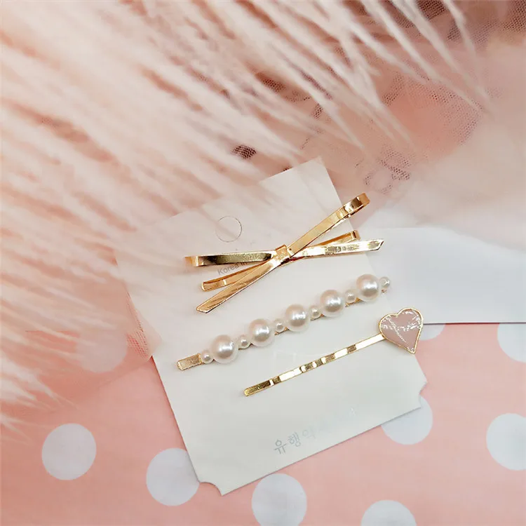 
2020 wholesale fashion gold metal hair clip bow bobby pins hairpins 3pcs set 