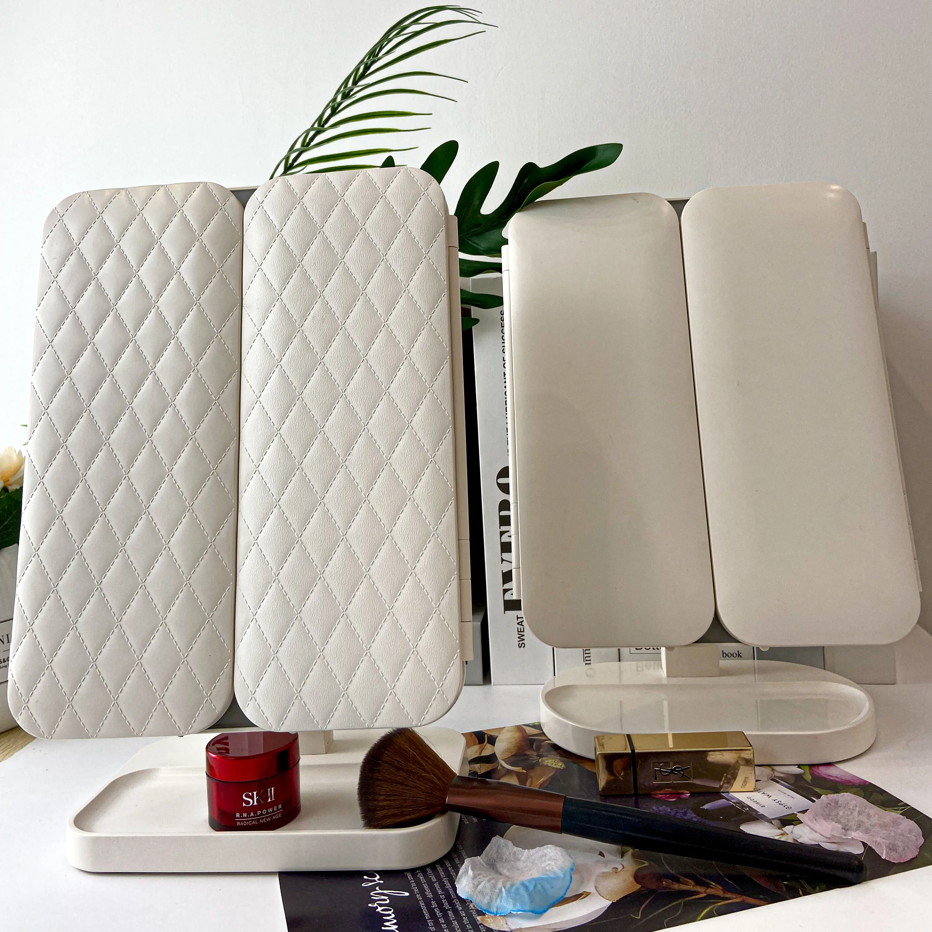 Nubuck Leather Texture Design Rotatable Table 5x 7x Magnifi Makeup Mirror