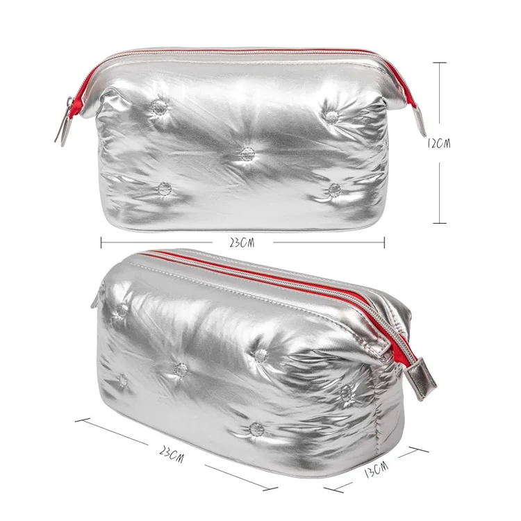 Fashion Down Cotton Cosmetic Bag Waterproof Pu Leather Custom Towel Embroidered Letter Make Up Bag