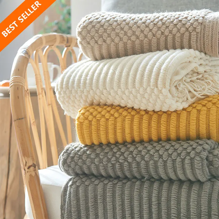 Высококачественное белое роскошное макраме мягкое декоративное акриловое шерстяное вязаное покрывало для дивана на диван