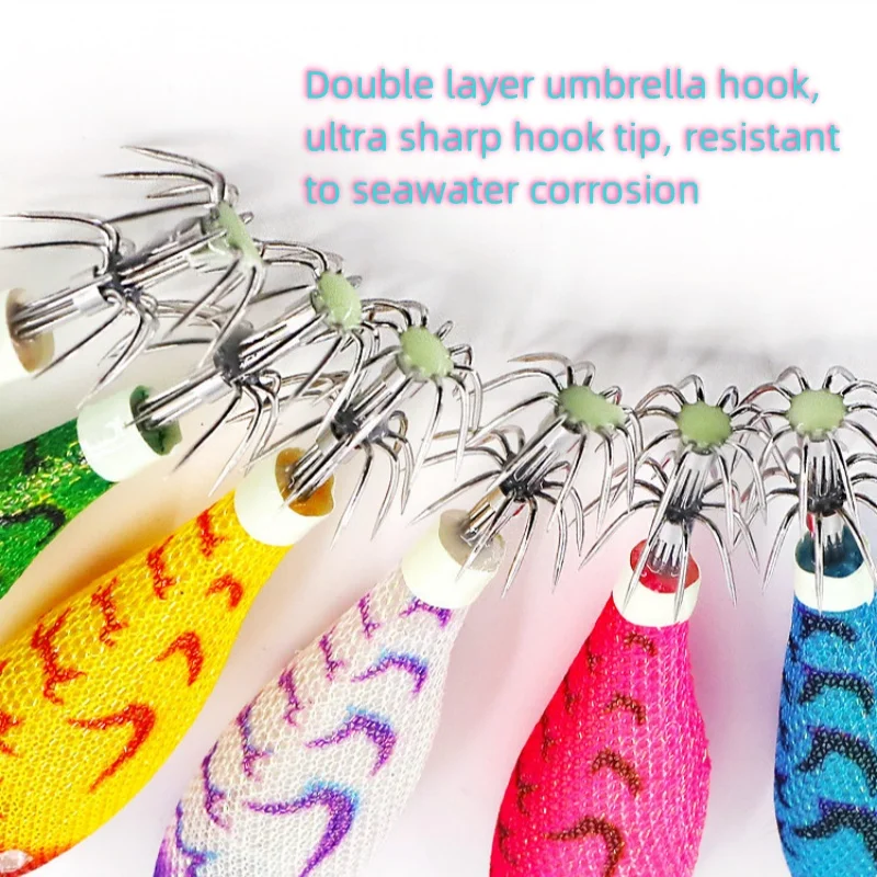 99mm 10g  Luminous  squid jig lure  double layered umbrella hook Cuttlefish lure jig 3D eye octopus jig lure shrimp