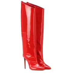 New Fashion Design Fall Stiletto Patent Leather Silver Gold Women Boots Side Zipper Thigh Tall Boots