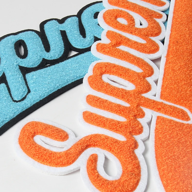 Custom wholesale made lyfestyle letters heat transfer embroidered chenille patches for tshirt