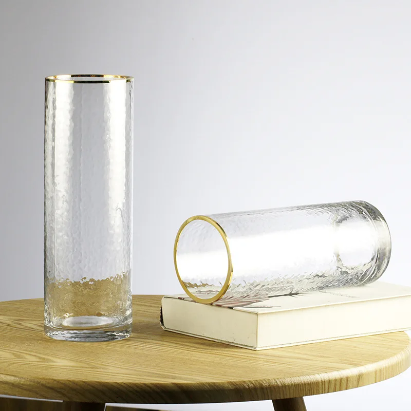New product NEW glass vases for wedding center piece luxury glass cup tall glass vases with gold rim