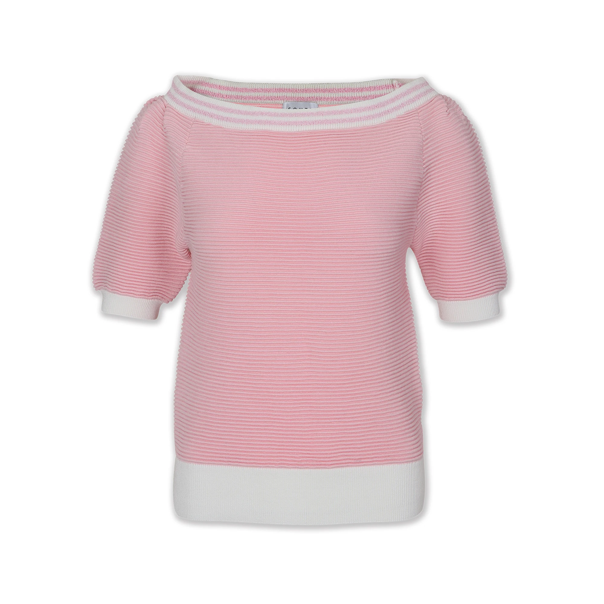 High End Trendy Style Round Neck Short Sleeve Boat Neck Pattern Knit Pullover Sweater For Women