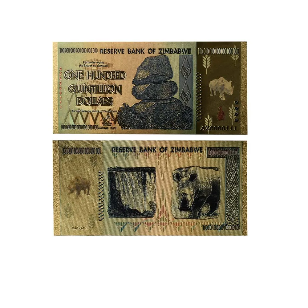 
Zimbabwe Paper Money Banknotes One Vicintillion Dollars Bill 24K Gold Banknote with UV Light for Souvenir and Collection Gifts 