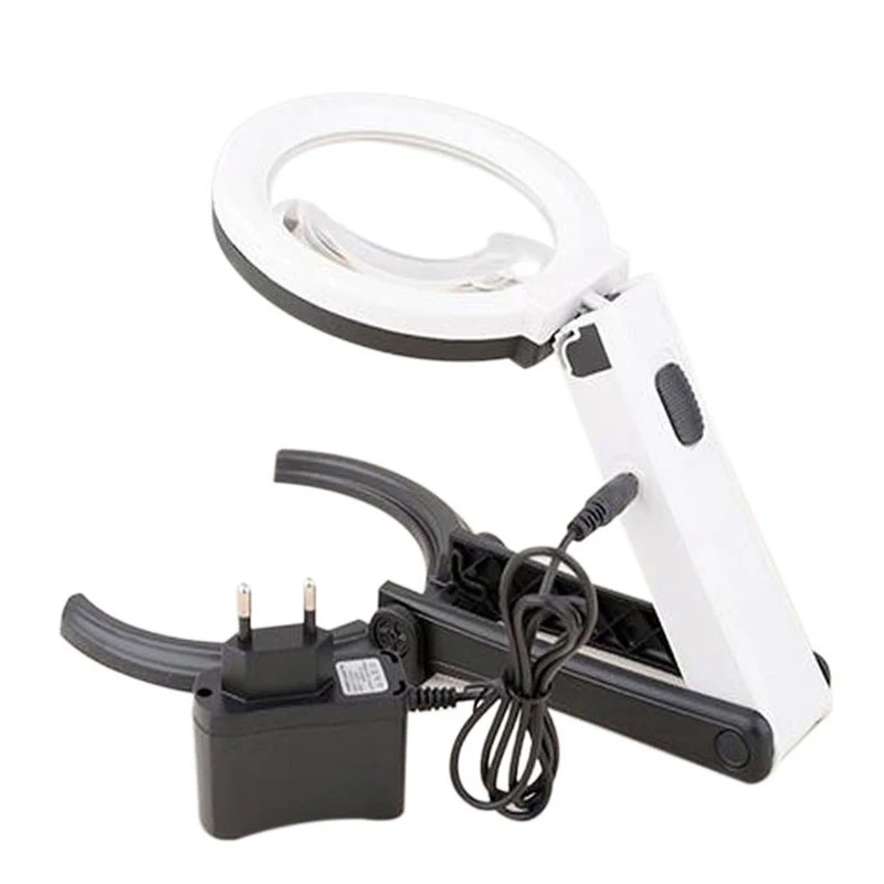 
Hot Desktop Foldable 12 LED Lamp Lighting 130mm HD Large Mirror Reading Maintenance Magnifier Wth External Power Supply 