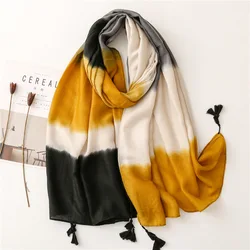 Printed Soft Linen Cotton Scarf Viscose Shawls Women Luxury Long Tassel  Scarves