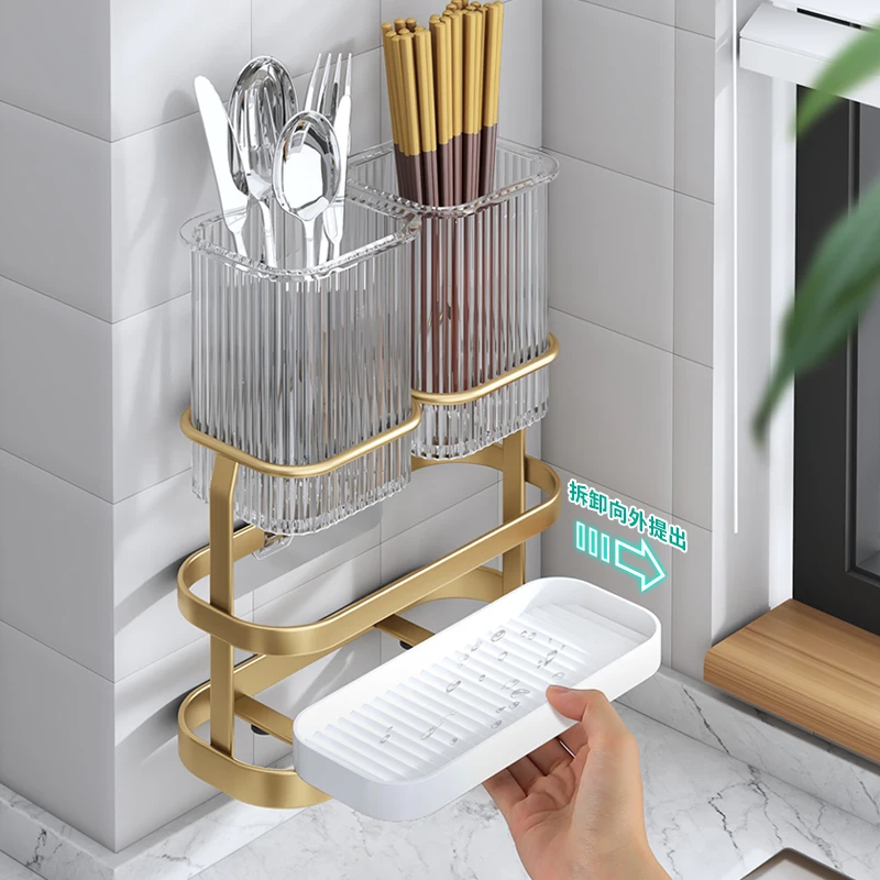 Kitchen knife fork chopstick spoon storage rack wall mounted tableware multifunctional storage box shovel storage rack