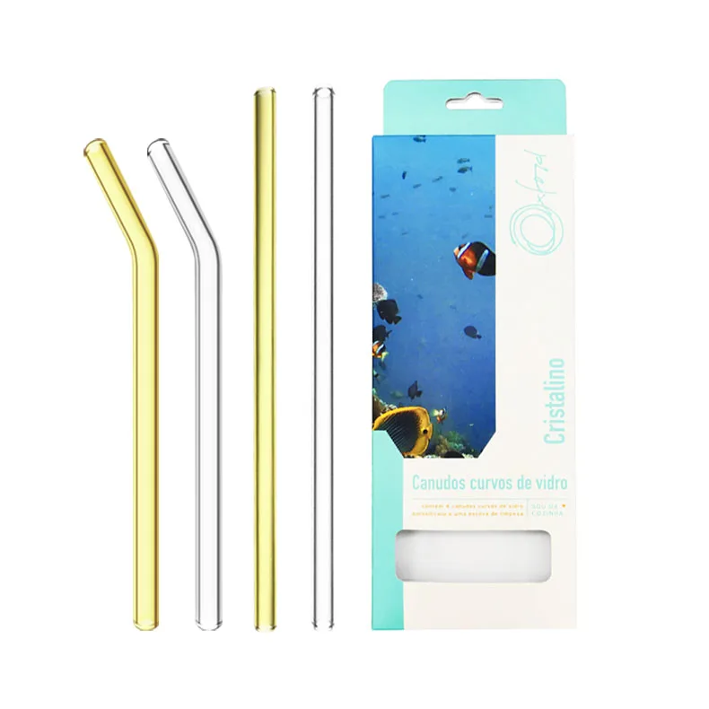 Colorful Straw Set 4+1 with Customized Gift Box Eco Friendly Drinking Glass Straw Set With Custom Paper Box