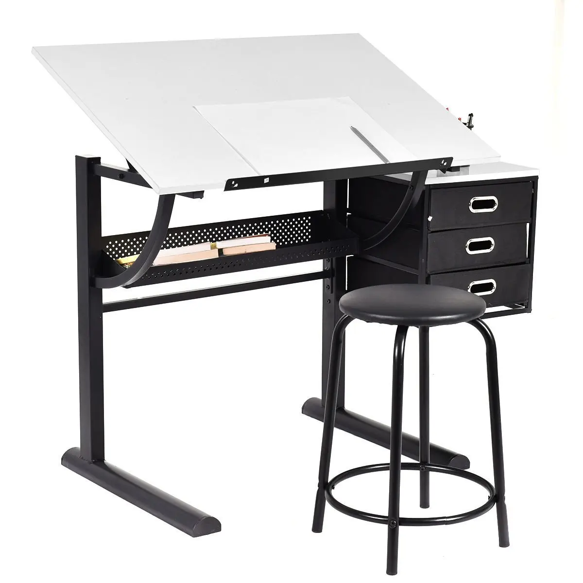 Drafting Table Art Craft Drawing Desk Art Hobby Folding Adjustable Drawers Craft Station