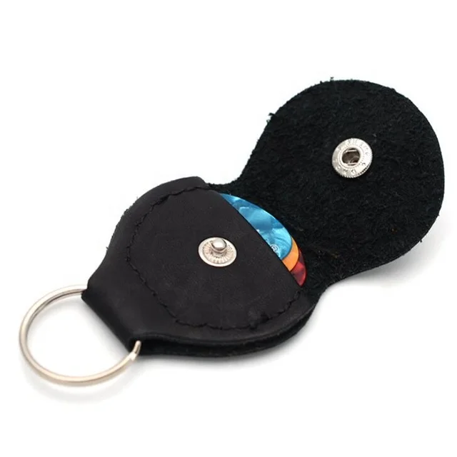 Realsin Leather & Metal Black Electric Guitar Pick Holder Plectrum Case Bag Black Color Guitar Parts Accessories