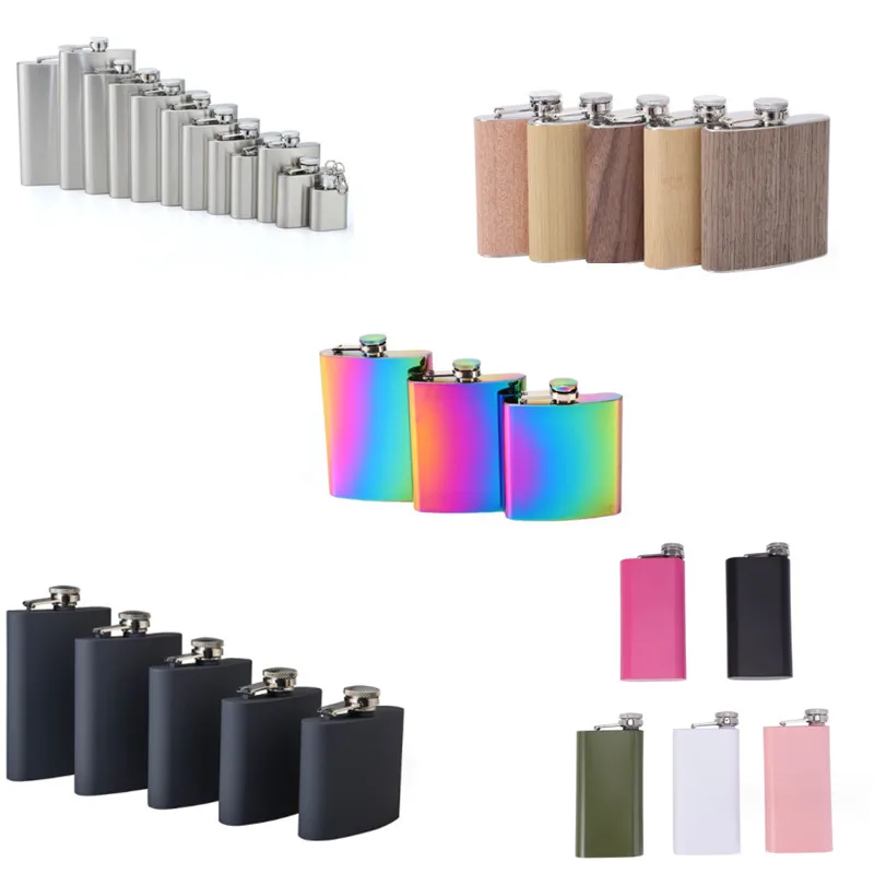 Multiple options Outdoors Metal alcohol Travel Pot 6oz 7oz 8oz Whiskey Stainless Steel Hip Flasks and Portable Hip Flasks