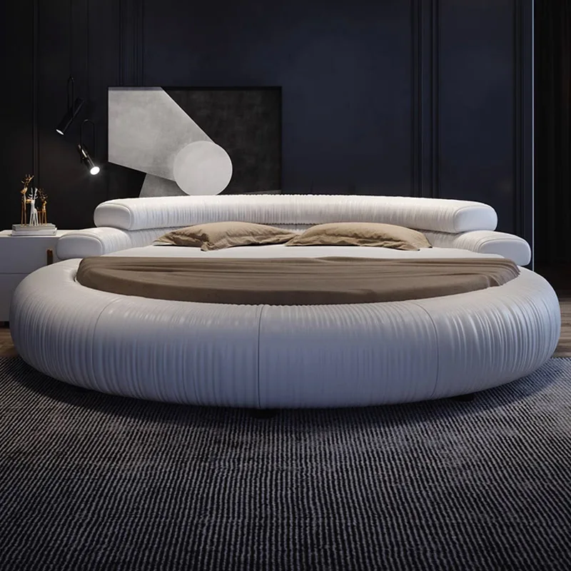 Italian Loft King Size Round Bed Frame Big Queen Trundle Home Bed Room Upholstered Luxury Bedroom Furniture Set With Storage