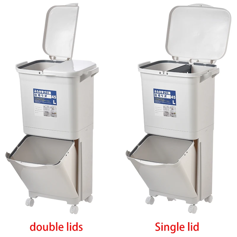 
45L Dry and Wet Trash Can Bathroom Kitchen Bedroom Office Trash Can,Classification Dry Wet Separation Double Cover 