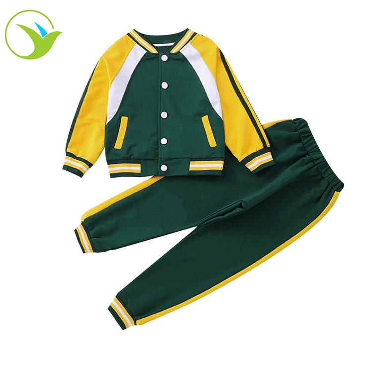 Индивидуальная детская зеленая одежда для начальной школы, спортивный костюм, школьная Униформа с вашим логотипом, нашивка