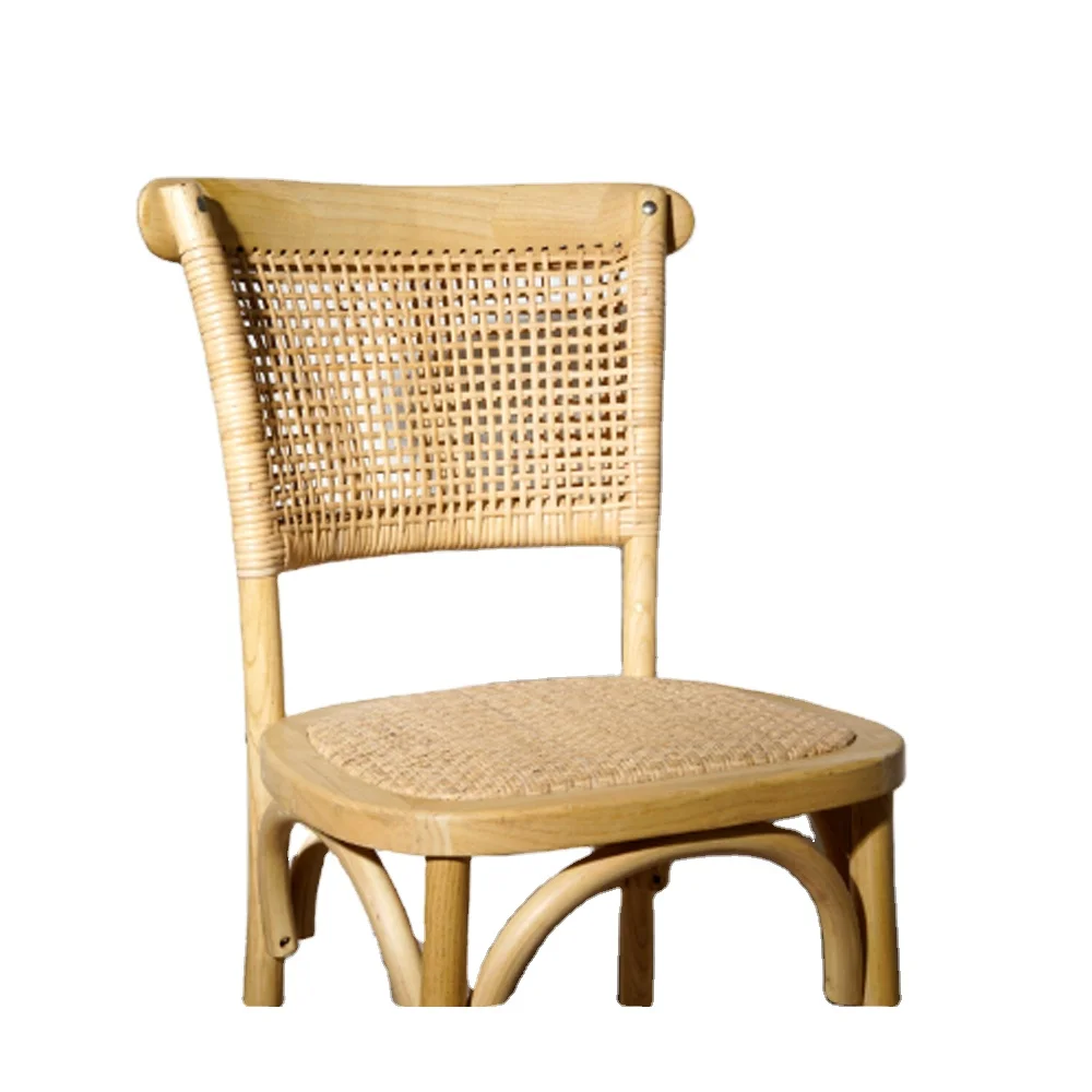 Antique Outdoor Rattan Dining Chair Solid Wood Chair Frame Rattan Wedding Chair Home Furniture Stackable Farmhouse Wooden 300pcs