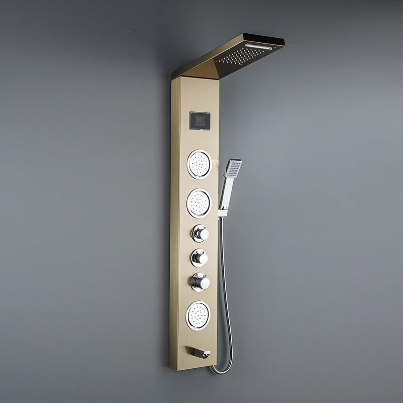 wall mounted Waterfall Golden shower column set tower Massage Body Spa bathroom Shower