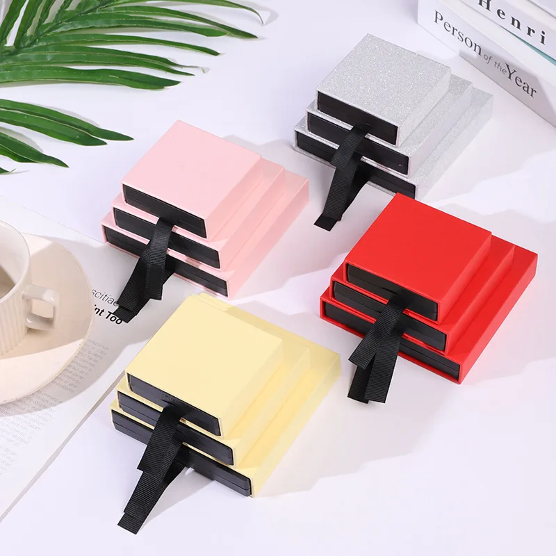 Multi color fashion jewelry packaging box necklace earring rings storage paper  box PE film suspended transparent drawer box