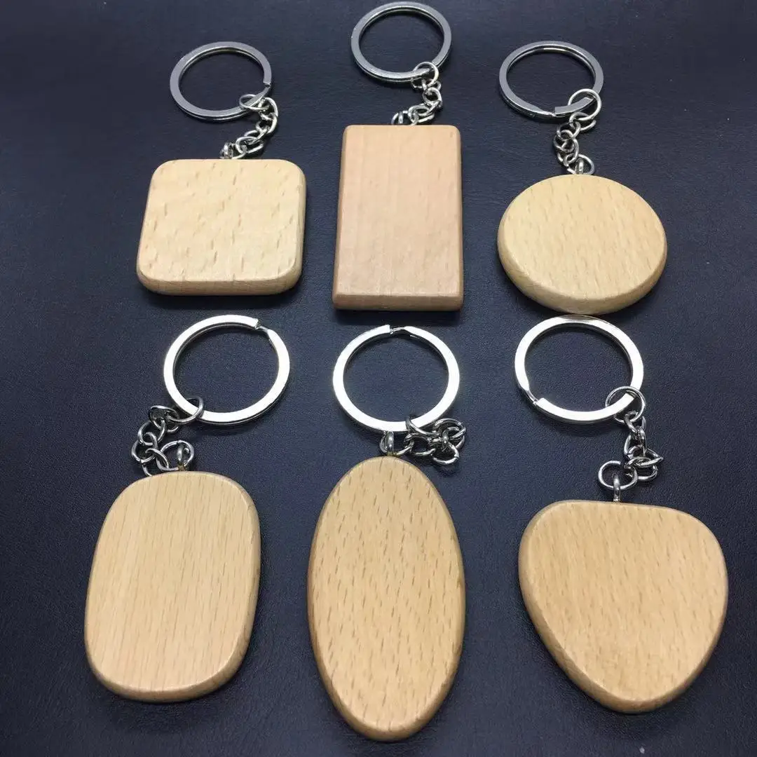 Wholesale Personalized Souvenir Promotional Gifts Key Chain QR Code Name Date Logo Custom Wood Keychains