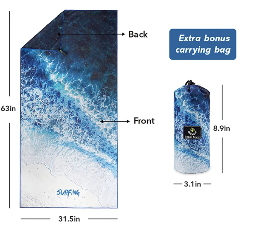 RPET free printed microfiber beach towel sand free microfiber suede beach towel