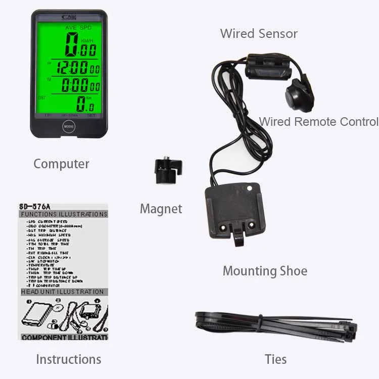 wholesale dropshipping SUNDING SD-576A Water Resistant Bicycle Speedometer Wired ComputerOdometer with LCD Backlight