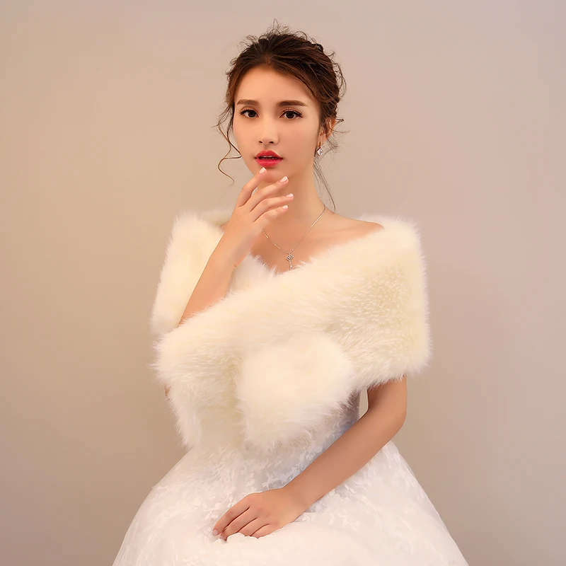 
Wholesale Winter Hot Sale Wedding Accessories New Fluffy Champagne Scarf Shawl Bridal Cotton Wrap 