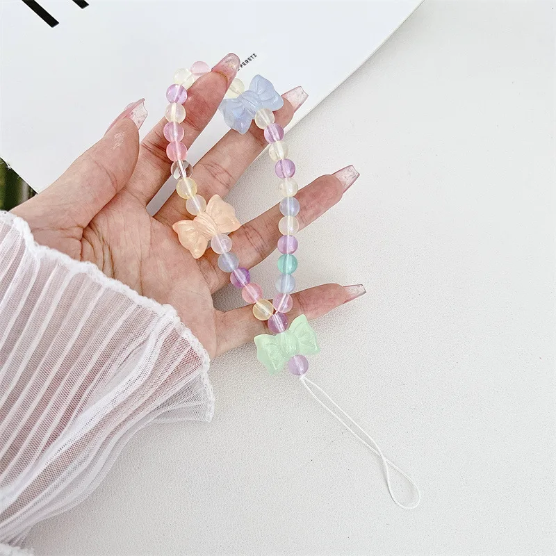 Trendy Colorful Handmade Beaded Phone Chain Love Pendant for Girls Phone Case Decoration