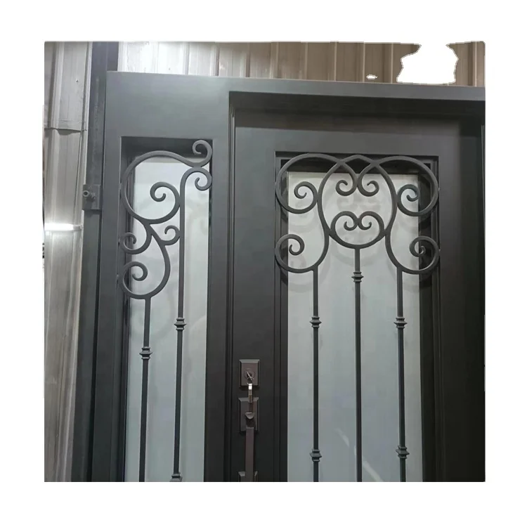 Wrought Promotional Oem Double Price 2021 Trending Products Glass High Quality Entrance Advanced Technology Laser Cut Iron Door