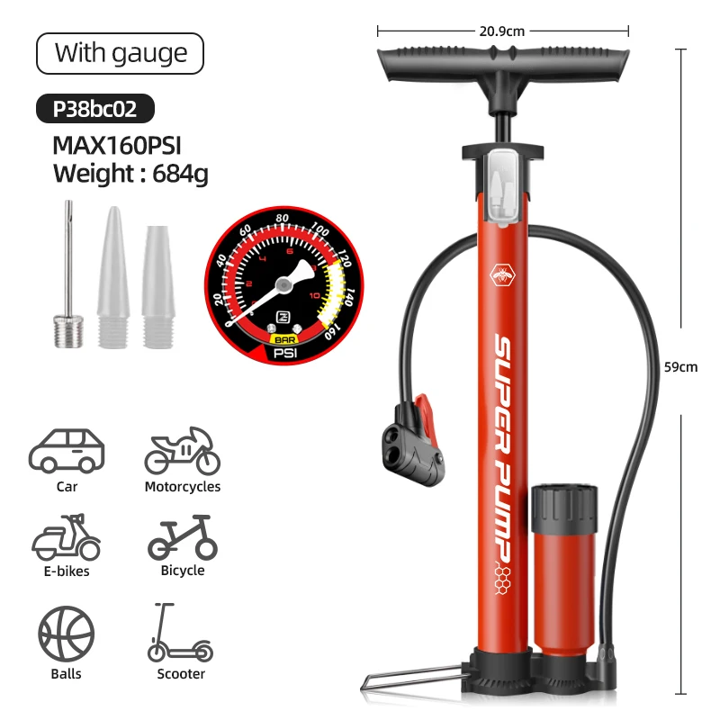 Xunting High Pressure Floor Hand Cycle Pump Portable Tire Bicycle Manual Bike Air Pump For Scooter Car Cycle