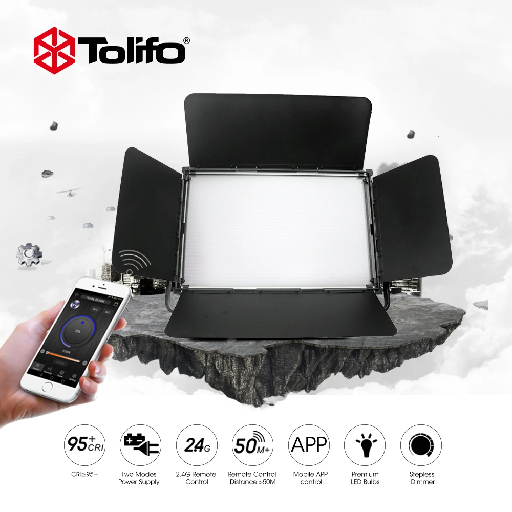 Tolifo aluminum alloy professional panel video studio lighting with rechargeable battery DMX and LED display for photography
