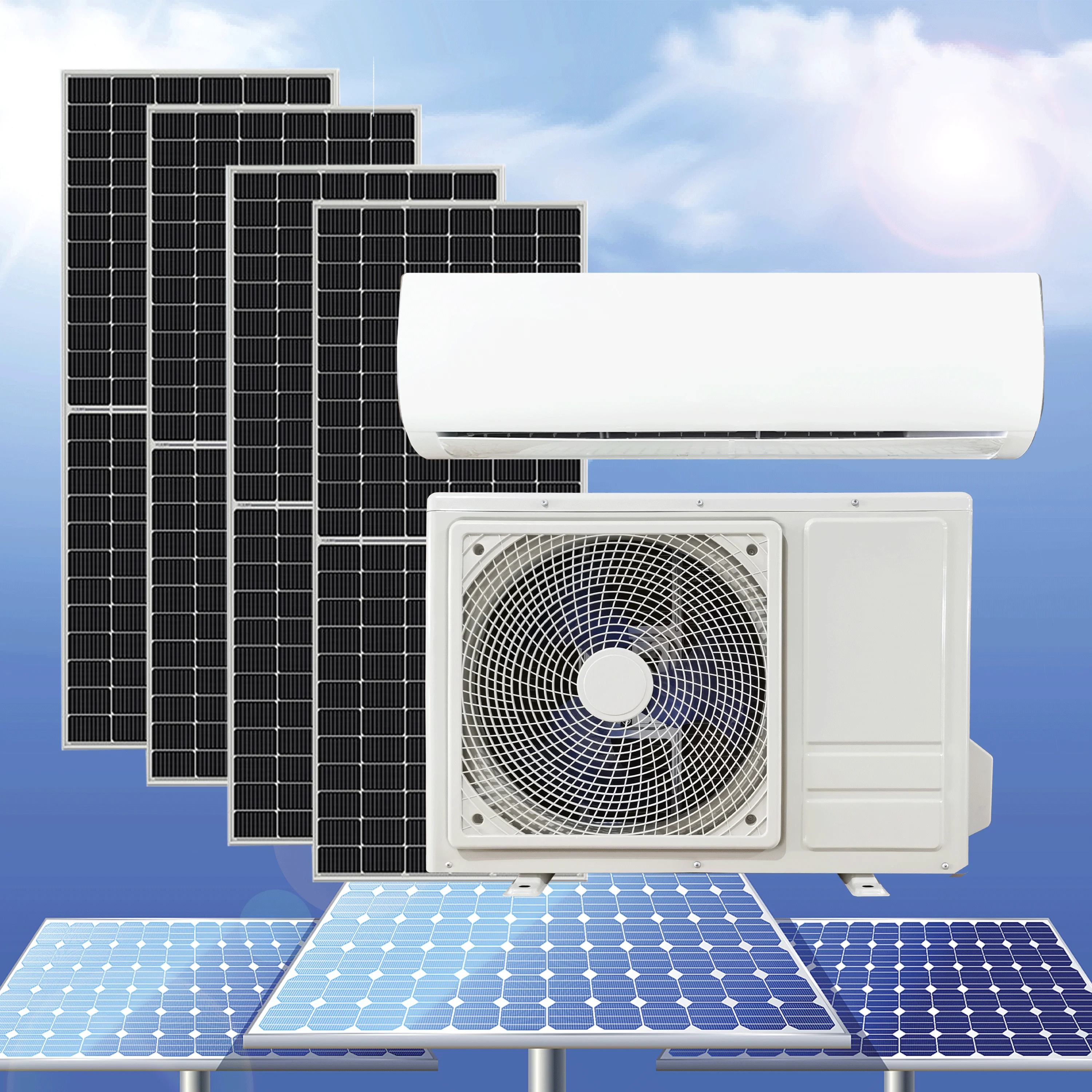 Solar Hybrid Power Air Conditioner Solar System Wall Mounted Split Type with Solar Panels 9000btu 12000btu 18000btu 24000btu