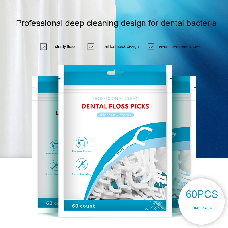 Factory Supply Dental Floss Picks by 60 pcs one Pack Non-Slip Design Floss Picks for Home Use