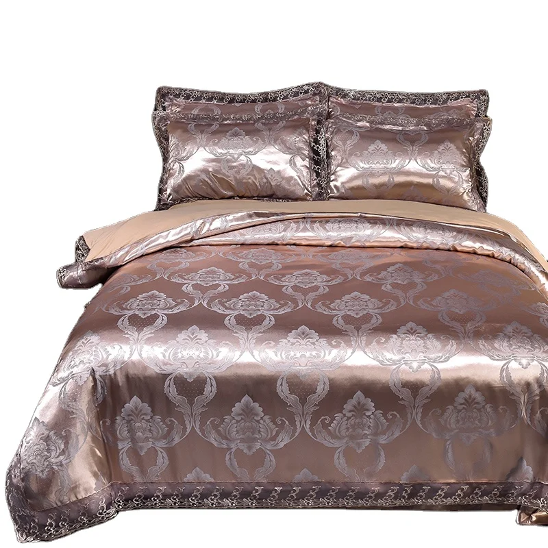 European Style 4 PCS embroid flower Satin Lace Jacquard Bedding Set with Zipper Closure