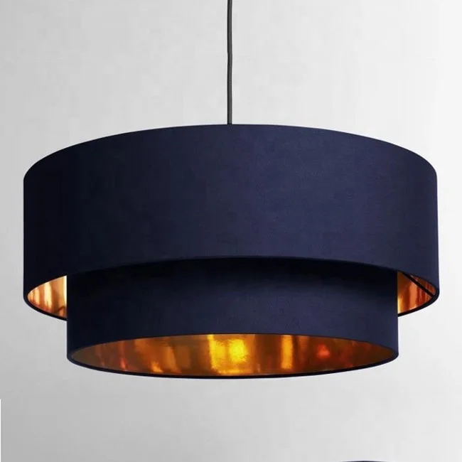 Navy Blue Hardback Drum TC Fabric shade with Brushed Metallic inner linings Copper drum lampshade