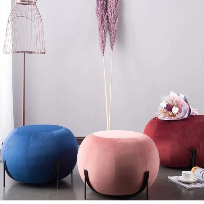 Laynsino modern low stools new design Ottoman pouf velvet round ottoman