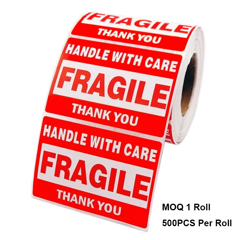 Self Adhesive 2x3inch Fragile Stickers Shipping Label Handle With Care Glassy Bottle Fragile Warning Banner Sticker