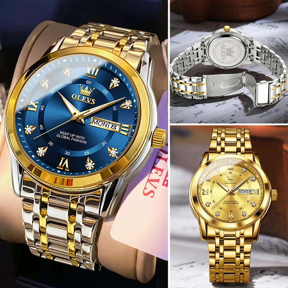 OLEVS 5513 Men Fashion Business Luxury Watches New Stainless Steel Strap Sport Clock Waterproof Gold Japan Quartz Watch